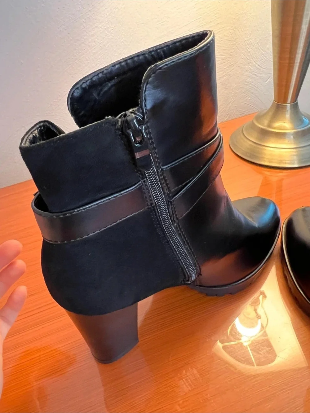 Black Women's High Heel Ankle Boot with Buckle Strap